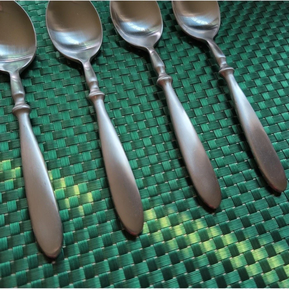 Cambridge TOWNHOUSE Soup Spoons Set Lot of 4 SATIN Stainless Bistro Style VTG